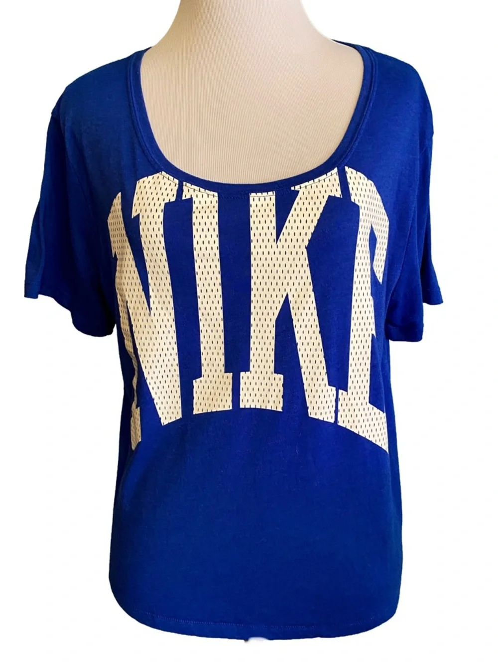 Nike Cropped Big Logo Retro Tee Cobalt Blue Mesh Graphic Oversized S